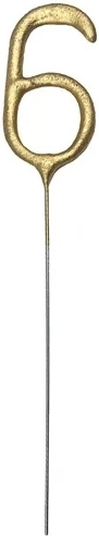 Tortenfontäne (Kaltfeuer) Ziffer 6 gold 15 cm - 1 Stück