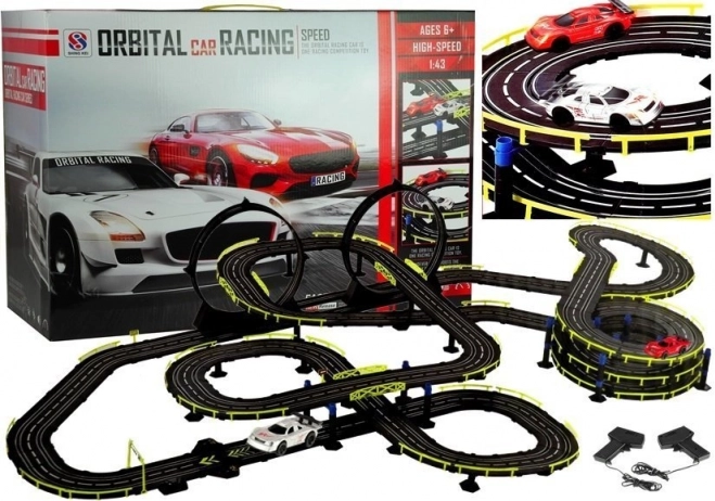 Slotcar-Rennbahn mit Autos und Controllern