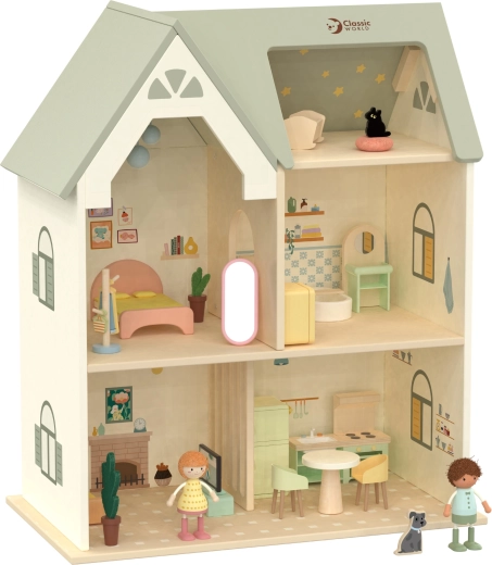 Holzpuppenhaus Cozy Cottage mit Möbeln