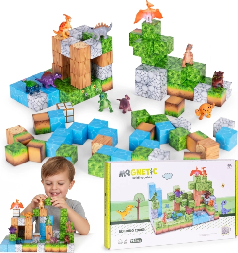 Magnetische Bauklötze für Kinder 114 Stk – Dinosaurier