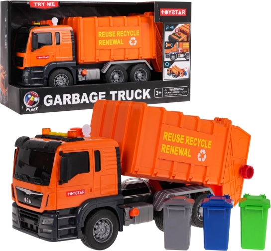 Oranger Müllwagen mit Soundfunktion + Zubehör
