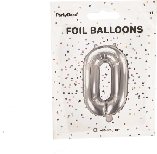 Folienballon Zahl 0, silber, 35 cm