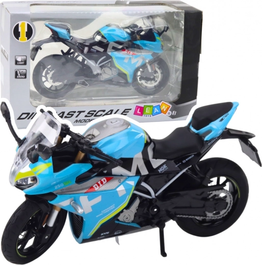 Metall-Sportmotorrad 1:12 mit Licht und Sound – blau
