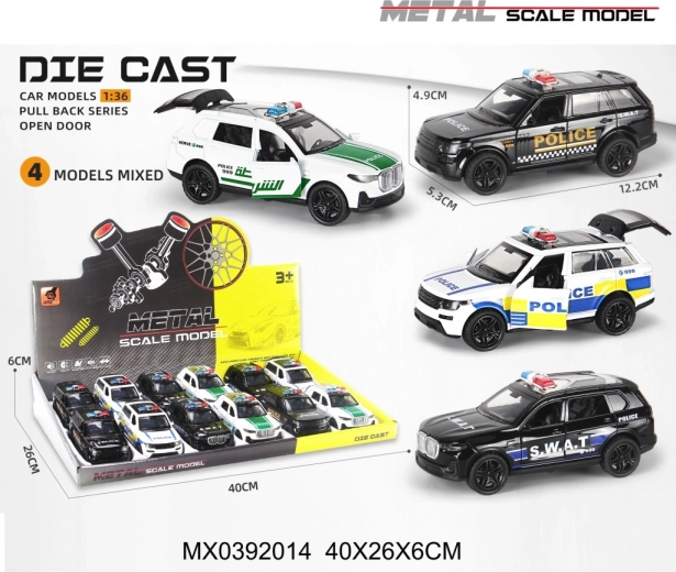 Polizeiauto-Metallmodell 1:36 mit Pull-Back-Antrieb und Licht