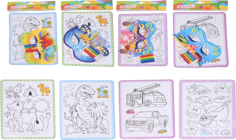 Kreativset für Kinder – 4 Ausmalbilder, Maske und 4 Filzstifte