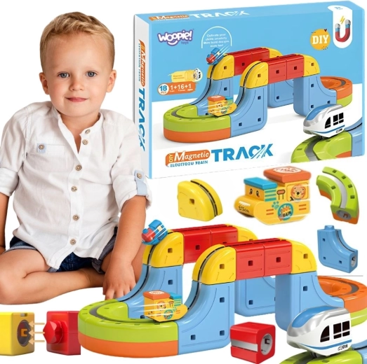 Woopie magnetische Antigravitationsbahn mit Zug und Bausteinen, 18 Teile