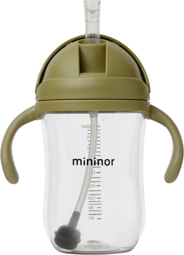 Mininor Trinkflasche mit Strohhalm Tritan 330 ml moss green