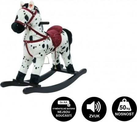 Plüsch-Schaukelpferd mit Batterien, mit Sound und Bewegung – Schwarzweiß