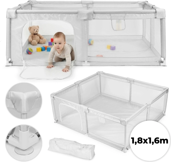 Kinderlaufstall 180 × 160 cm grau mit Reisetasche ECOTOYS