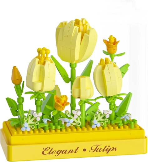 Dekoration gelber Tulpen aus Bausteinen