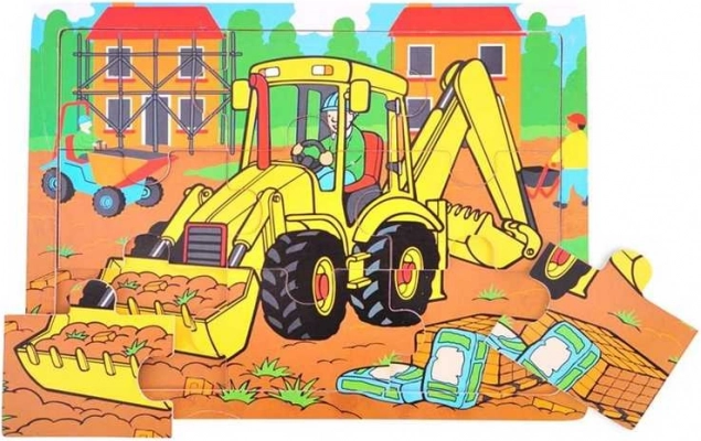 BIGJIGS TOYS Holzpuzzle Bagger, 9 Teile