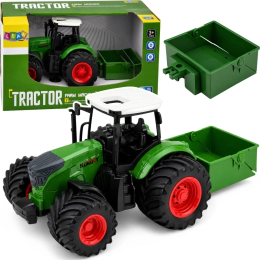 Bauerntraktor mit Düngerstreuer 1:24, grün, Gummireifen