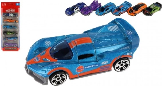 Set aus Sportwagen 1:64, 6 Stk., Metall und Kunststoff, Freilauf