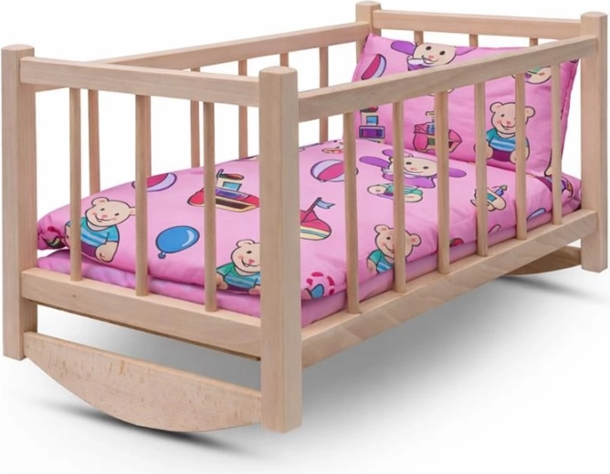 Holzpuppenwiege mit Bettwäsche BABY MIX Bears