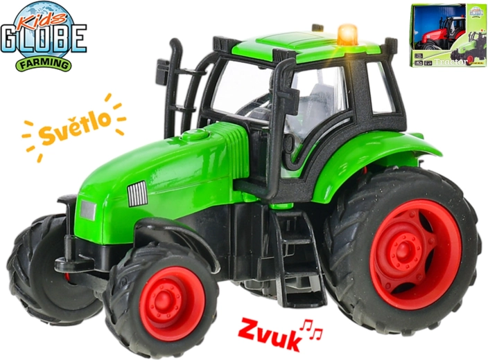 Kids Globe Farming Metalltraktor 11 cm mit Schwungrad, Licht und Sound