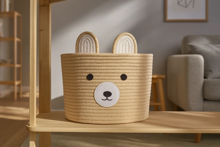 Textiler Aufbewahrungskorb Bär 28 × 22 cm, beige