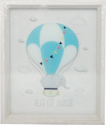 Bild mit Ballon und kleinem Elefanten im transparenten Rahmen 25×30 cm