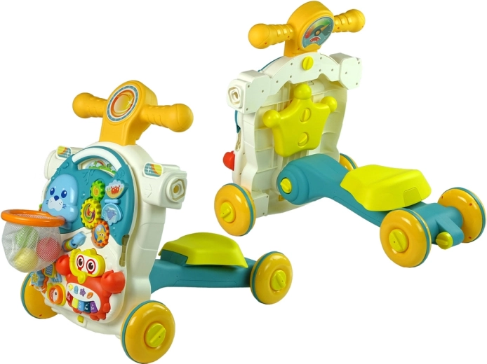 4-in-1: Lauflernhilfe, Tisch, Rutschfahrzeug und Roller