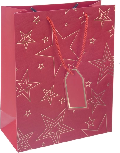 Geschenkpapiertasche mit Sternmotiv, rot, 26 × 12 × 32 cm