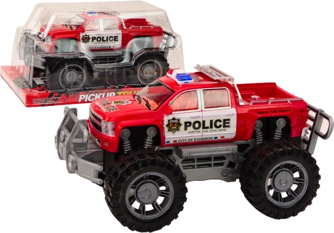 Polizei-Gelände-Pickup – rotes Auto mit Aufziehmotor