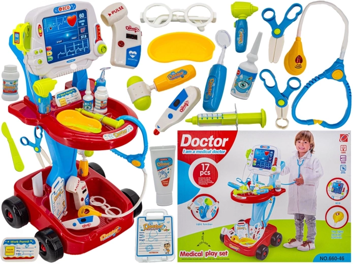 Kinder-Arztwagen mit EKG-Monitor und Zubehör, rot