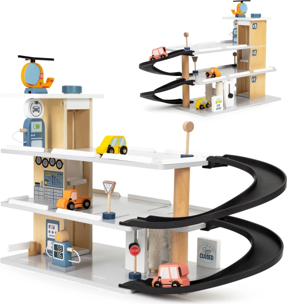 Holzgarage mit Aufzug und Waschstraße ECOTOYS