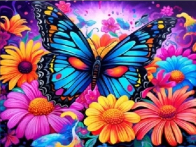 Norimpex Malen nach Zahlen Bunter Schmetterling in Blumen 40 × 50 cm