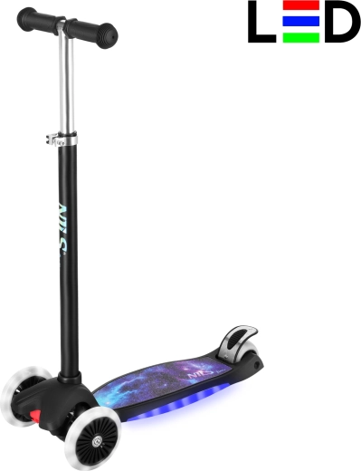Kinder-Dreirad-Roller mit LED-Lichtern NILS Fun, schwarz