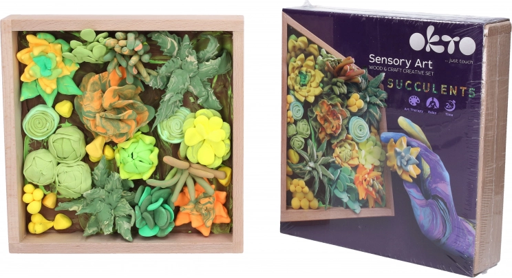 Kreatives Modellierset Sukkulenten im Holzrahmen 21 × 21 cm