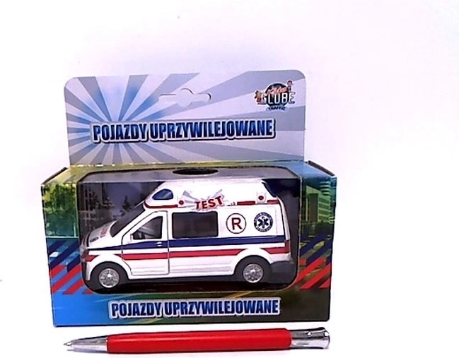 Weißer Metall-Krankenwagen mit Licht und Sound 14 cm
