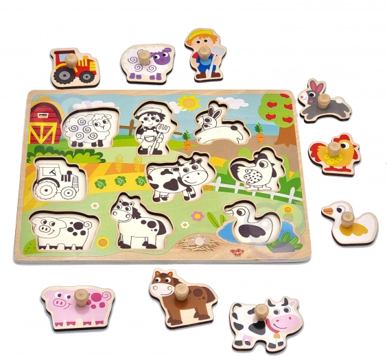 Woopie Green Holz-Steckpuzzle Bauernhof mit Griffen