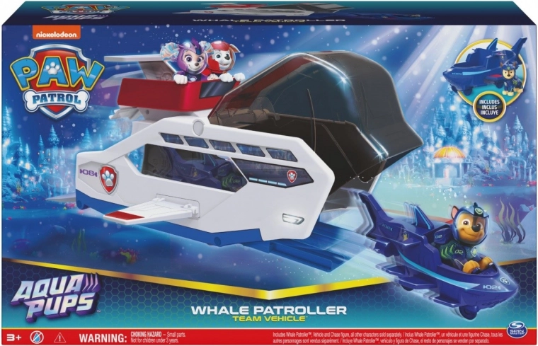 PAW Patrol Aqua Pups Walfisch-Patrouillentransporter mit Chase-Figur und Abschussfahrzeug