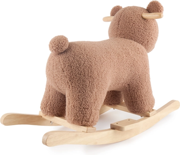 Bieco Schaukelbär Mika aus Bouclé mit Holzuntergestell