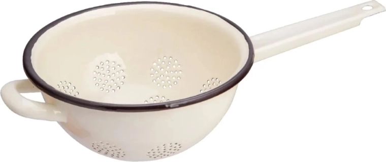 Silesia emailliertes Sieb mit Griff 22,5 cm cremefarben