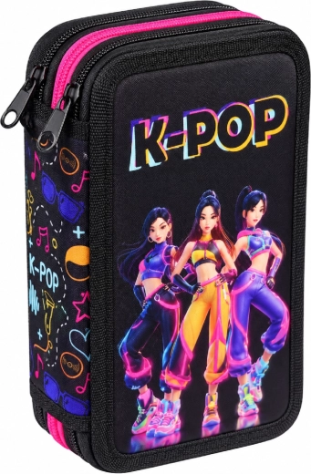Dreistöckiges, vollständig ausgestattetes Schulmäppchen K-Pop Demon Hunters Huntrix, schwarz