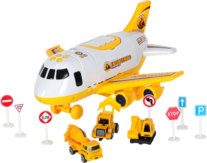Baumaschinen und Schilder im Set