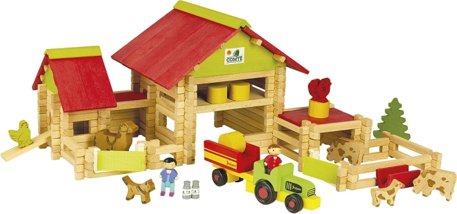 Jeujura Holzbaukasten Große Farm mit Traktor und Tieren – 220 Teile