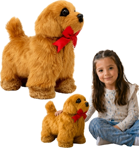 Interaktiver brauner Hund, der läuft und bellt