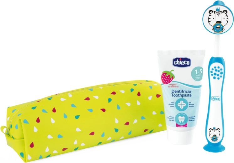 Chicco Reise-Set für Zahnhygiene mit Zahnbürste und Zahnpasta Tiger (ab 3 Jahren)