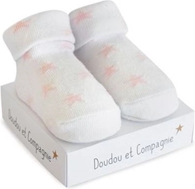 Doudou Socken für Mädchen 0–6 Monate, 1 Paar, Weiß mit Sternchen