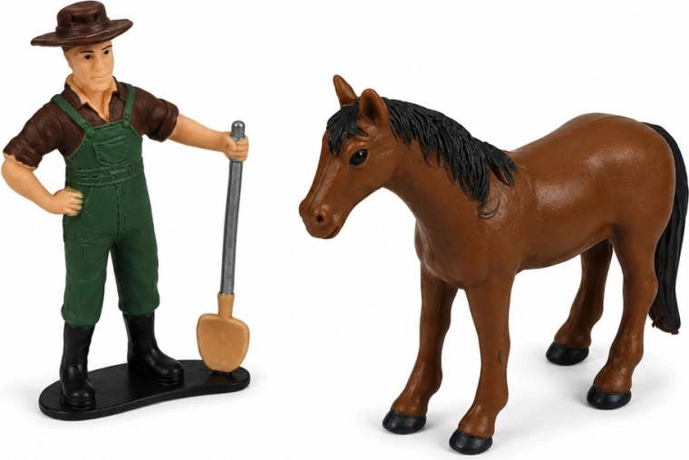 Bauerfigur und Pferd im Set