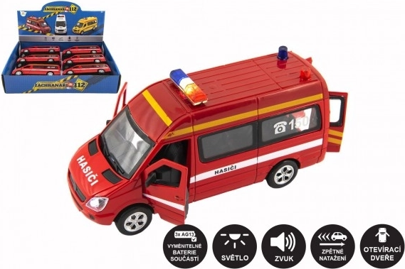Feuerwehrauto Metall/Kunststoff 15 cm mit Licht und Sound, Rückziehantrieb