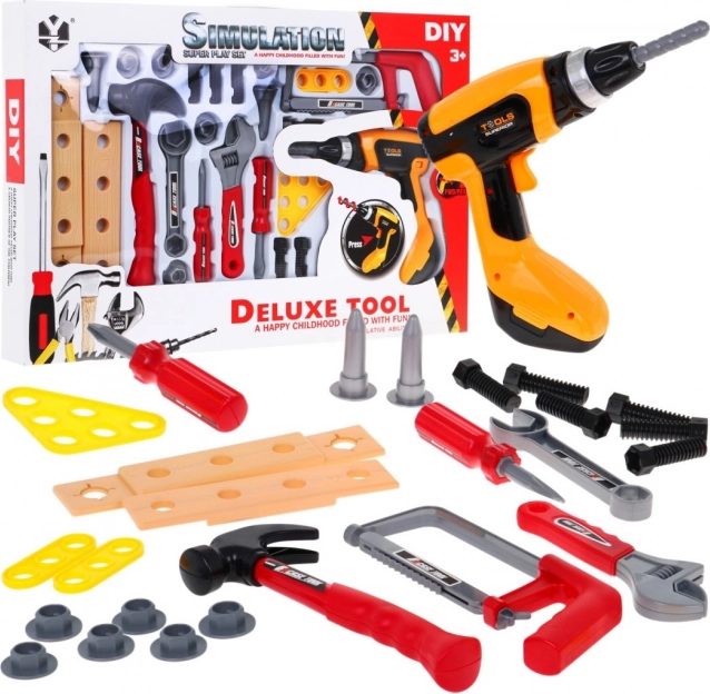 Kinder-Werkzeugset mit 26 Teilen und interaktiver Akku-Bohrmaschine 3+