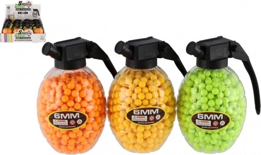 Gummikugeln 6 mm für Pistolen in einer granatenförmigen Dose (800 Stk., 3 Farben)