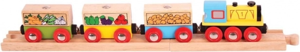 Bigjigs Rail Güterzug mit Gemüse und Gleisen