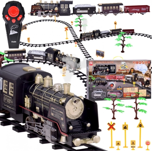 Großer Retro-Zug mit Lokomotive mit Fernbedienung, Licht und Dampf