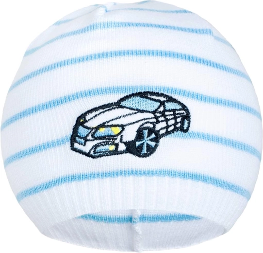 Frühlingsmütze New Baby mit Auto weiß-blau 104 (3–4 Jahre)