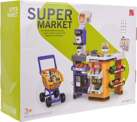Mega-Supermarkt mit Einkaufswagen und Zubehör für Kinder