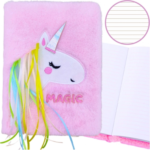 Plüsch-Notizbuch A5 mit Einhorn und weichem flauschigem Einband, liniert