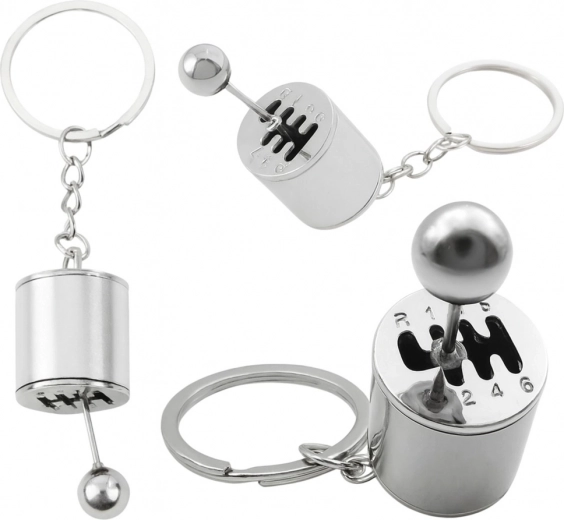 Metall-Schlüsselanhänger in Form eines Schaltgetriebes, silberfarben